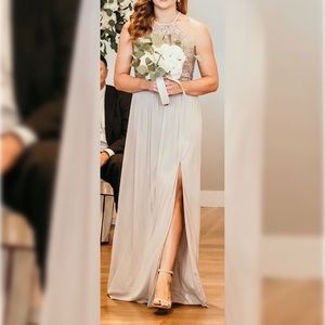 David’s Bridal Platinum Sequin Halter Gown